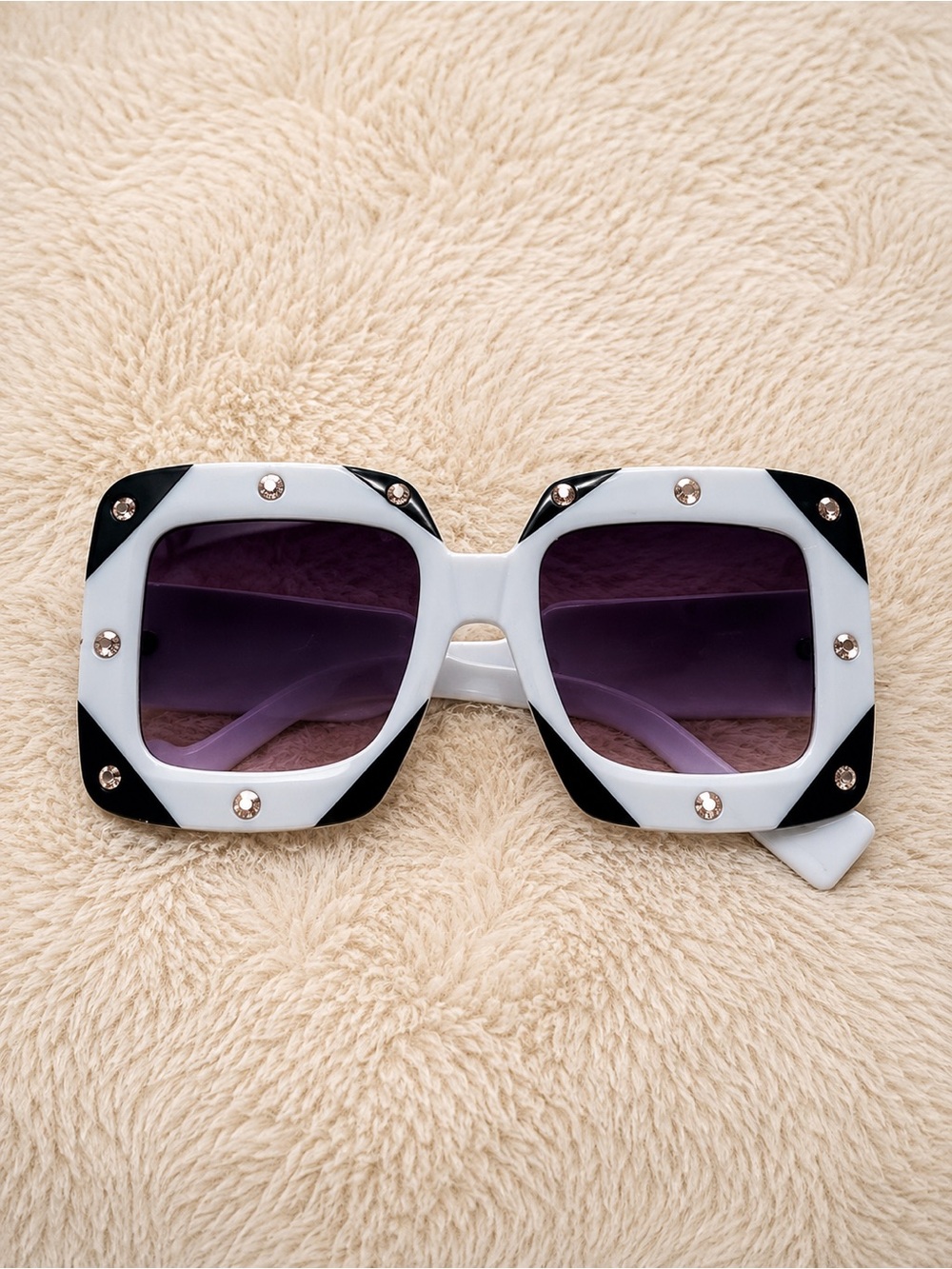 Women’s Oversized Square Sunglasses - White Frame with Black Accents
